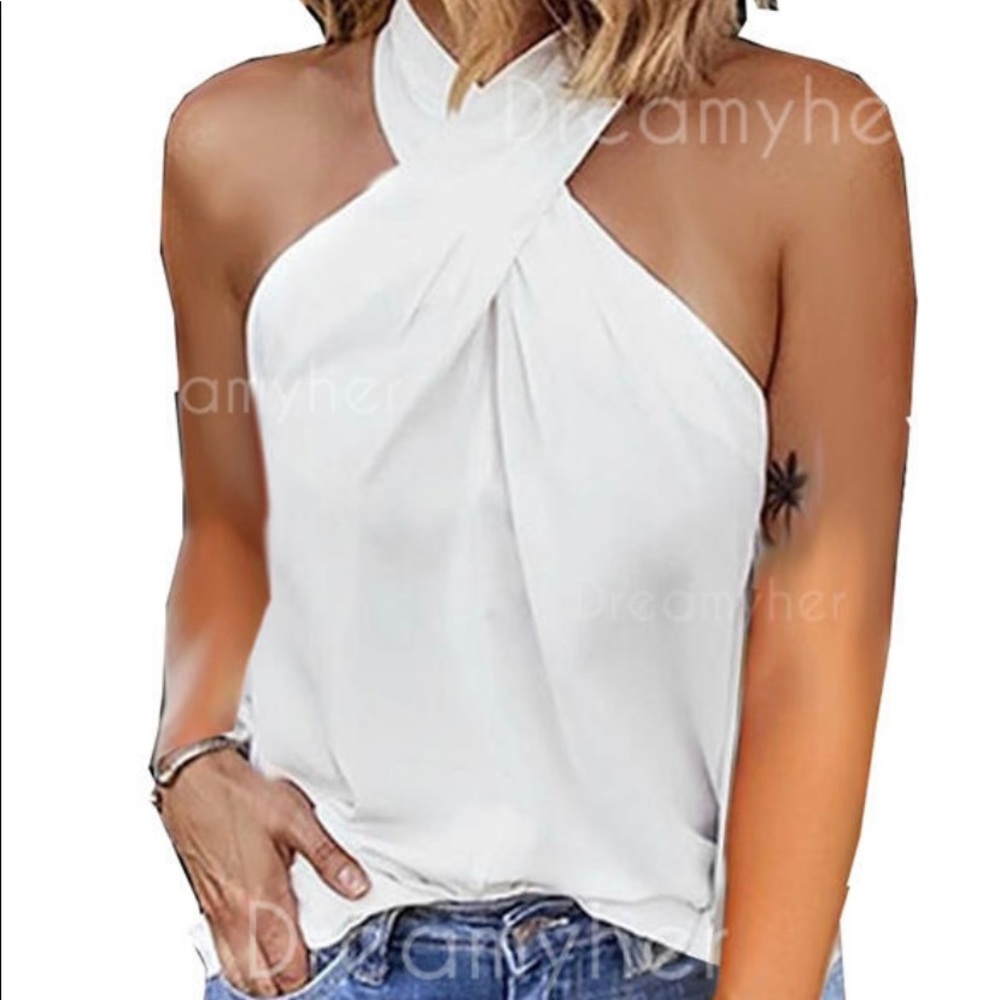 White high-neck tank